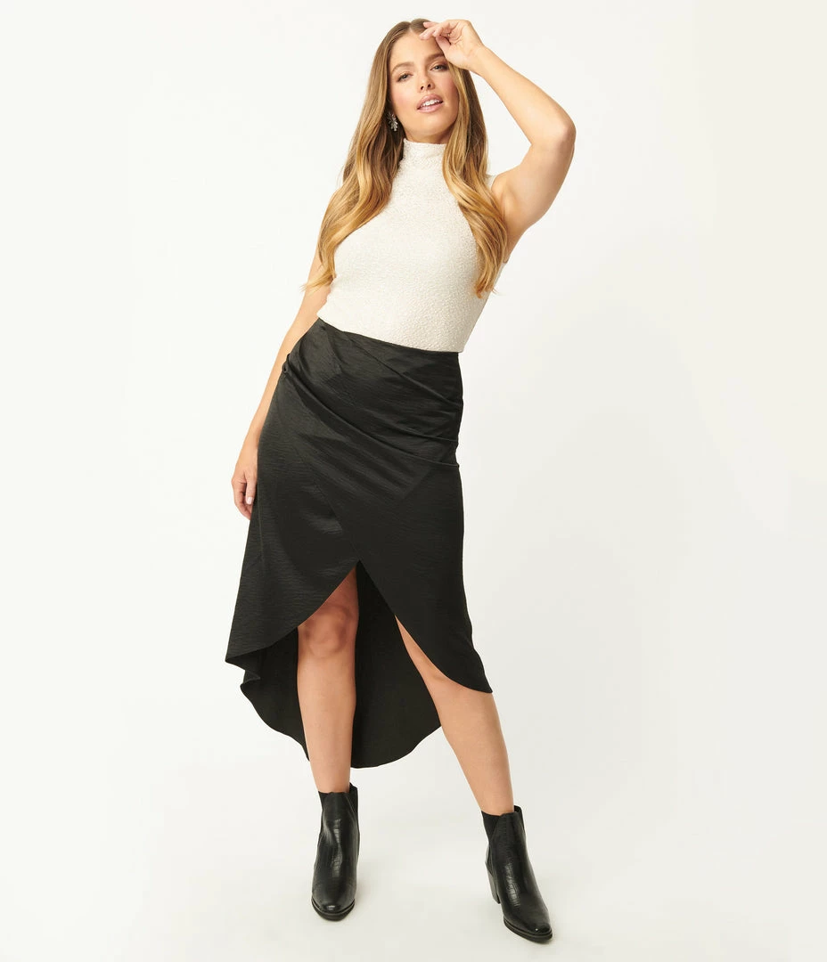 Ellison Sale Black Satin Tulip High Low Skirt