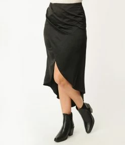 Ellison Sale Black Satin Tulip High Low Skirt