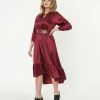 Ellison Berry Leopard Embossed Satin Midi Dress