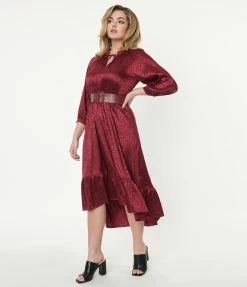 Ellison Berry Leopard Embossed Satin Midi Dress