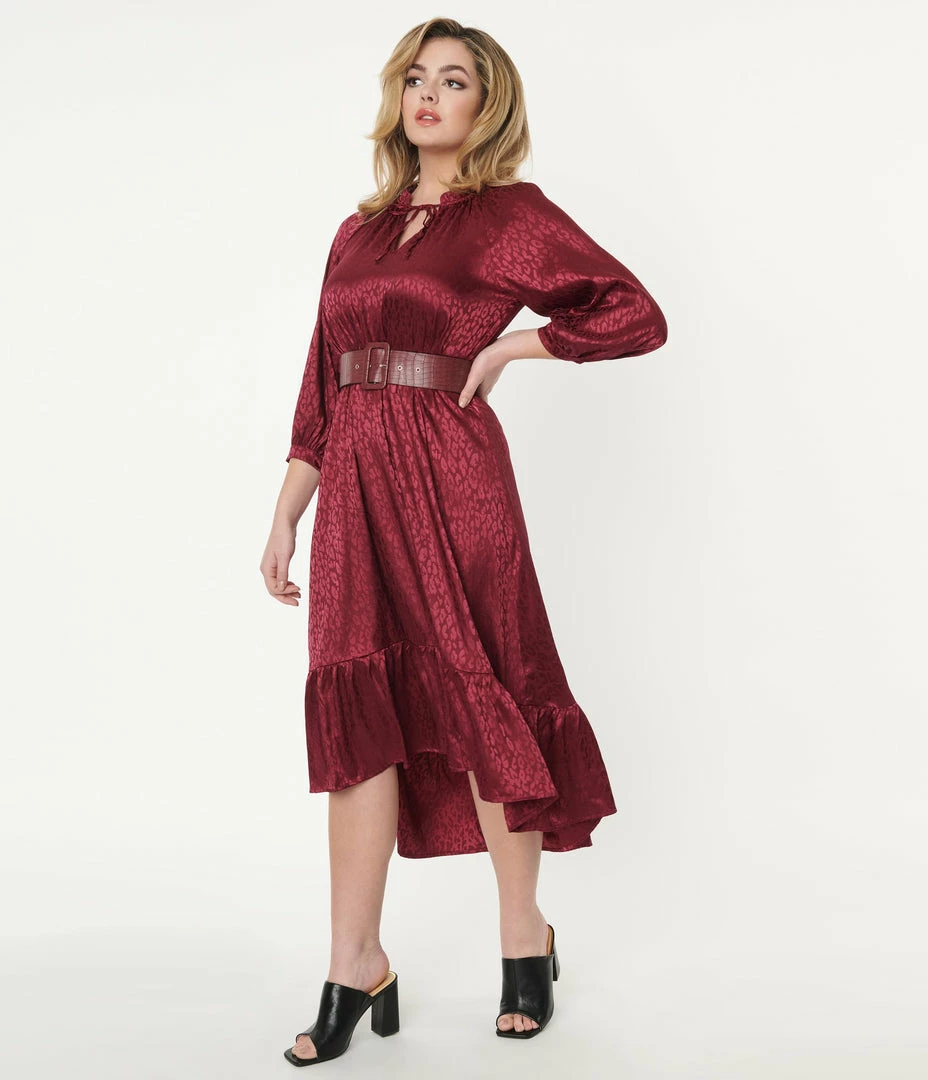Ellison Berry Leopard Embossed Satin Midi Dress
