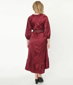 Ellison Berry Leopard Embossed Satin Midi Dress