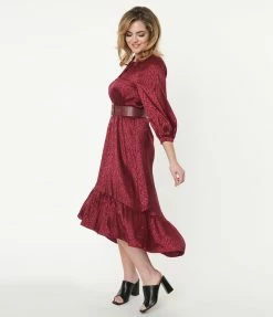 Ellison Berry Leopard Embossed Satin Midi Dress