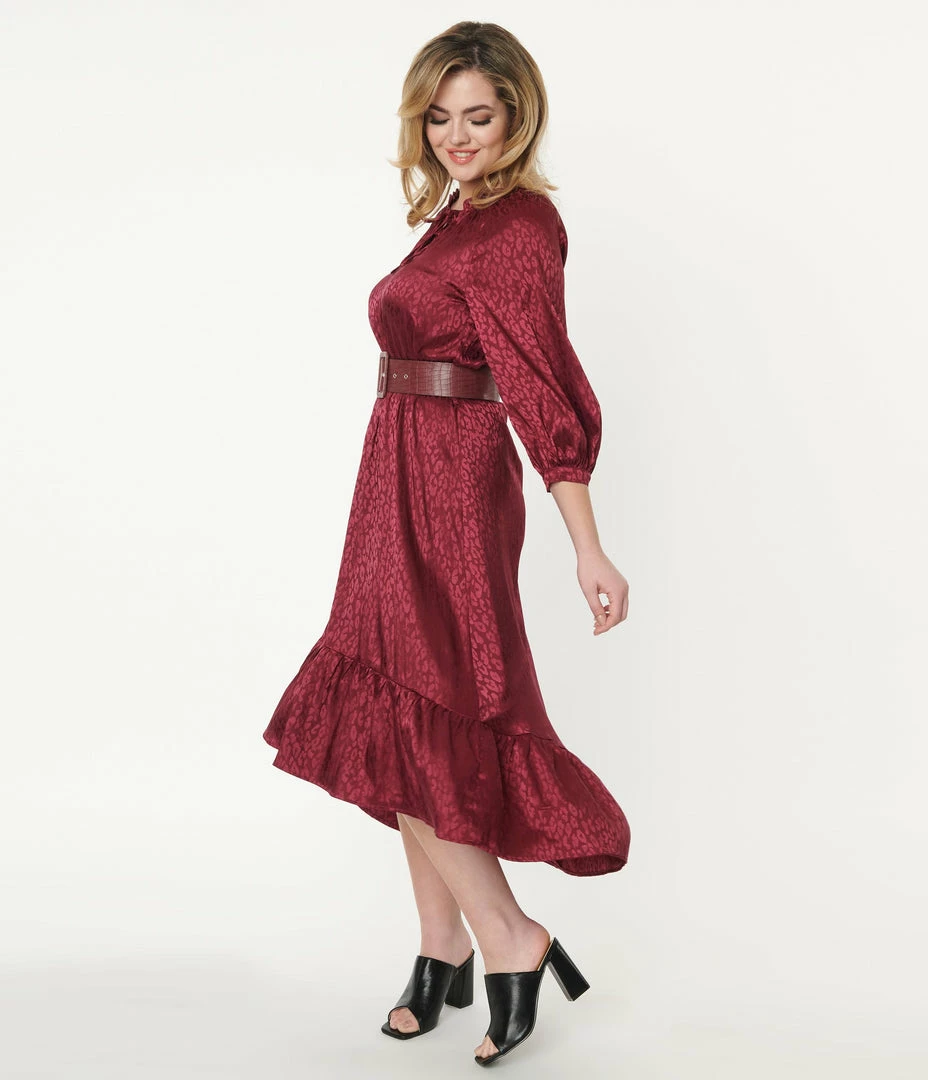 Ellison Berry Leopard Embossed Satin Midi Dress