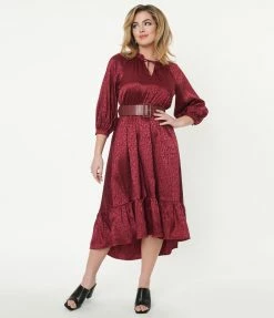 Ellison Berry Leopard Embossed Satin Midi Dress