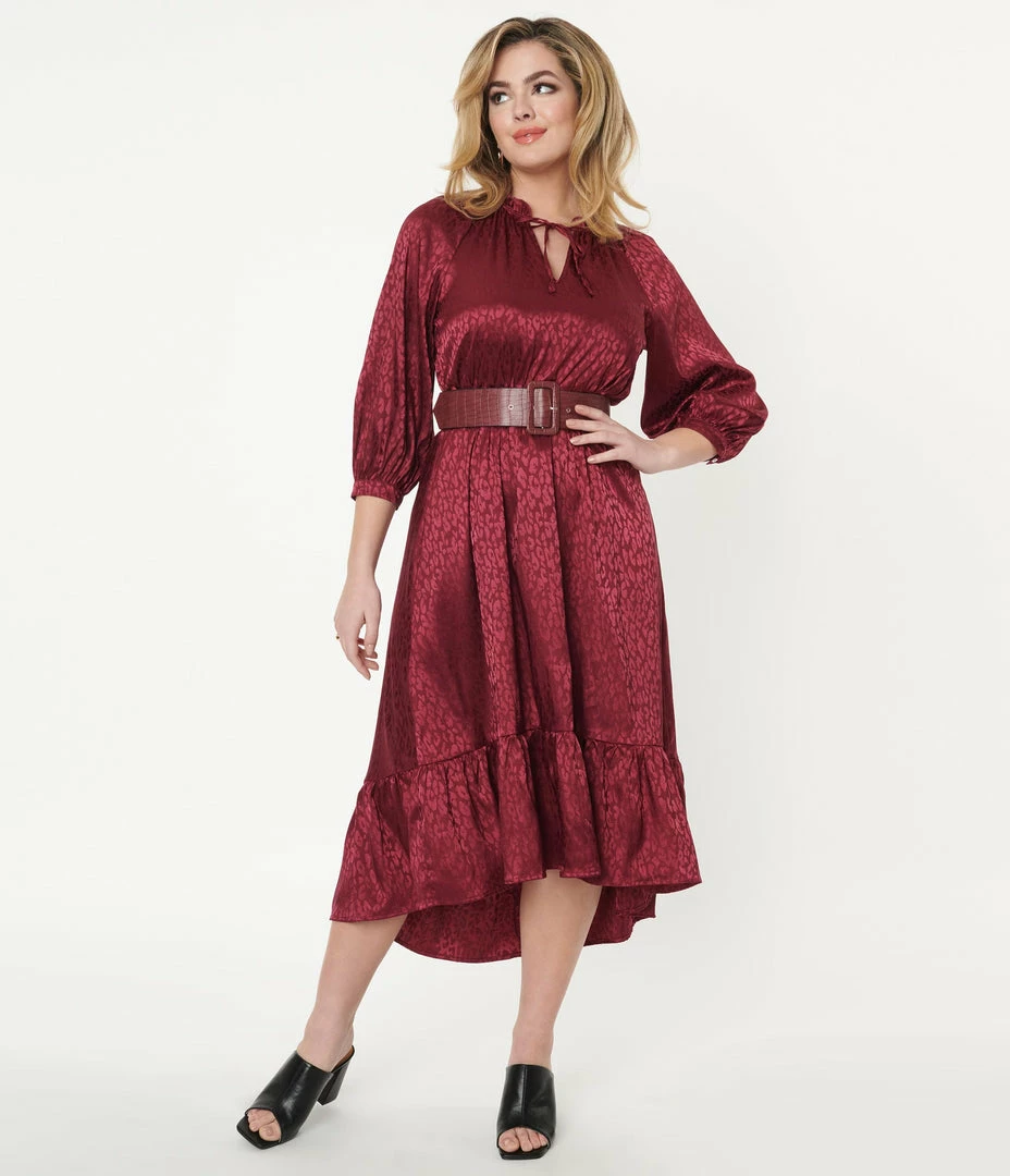 Ellison Berry Leopard Embossed Satin Midi Dress