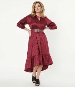 Ellison Berry Leopard Embossed Satin Midi Dress