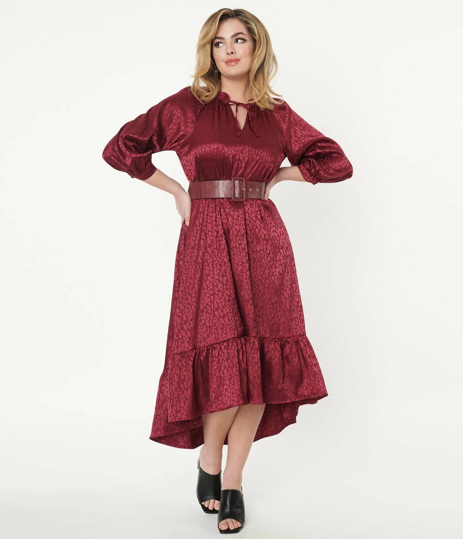 Ellison Berry Leopard Embossed Satin Midi Dress