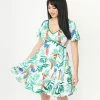 Unique Vintage White & Parrot Print Poppy Flare Dress Sale