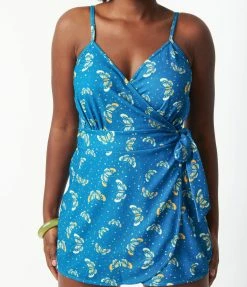 Unique Vintage Blue & Butterfly Print Lottie Wrap Romper