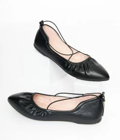 Appleblossom Flats Black Leatherette String Ballet Flat