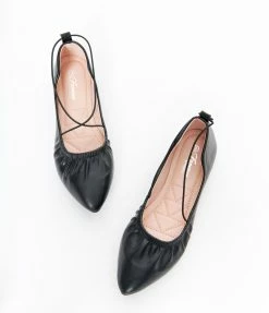Appleblossom Flats Black Leatherette String Ballet Flat