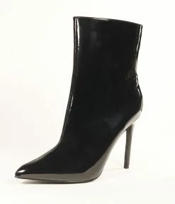 Appleblossom Black Patent Leatherette Stiletto Boots