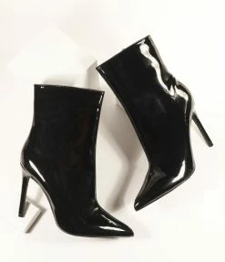 Appleblossom Black Patent Leatherette Stiletto Boots
