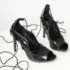 Appleblossom Patent Black Reptile Lace Up Peep Toe Heel