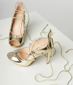 Appleblossom Patent Gold Reptile Lace Up Peep Toe Heel Heels & Wedges