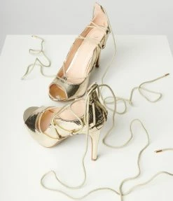 Appleblossom Patent Gold Reptile Lace Up Peep Toe Heel Heels & Wedges