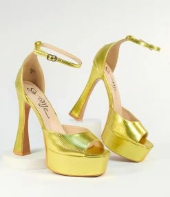 Machi Footwear Gold Reptile Embossed Peep Toe Platform Heels Heels & Wedges