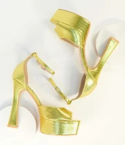 Machi Footwear Gold Reptile Embossed Peep Toe Platform Heels Heels & Wedges