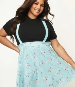 Cakeworthy Plus Size 1950s Mickey & Friends Comic Suspender Flare Skirt Fan Flair