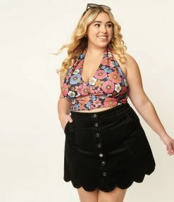 Smak Parlour Plus Size Black Corduroy Campus Mini Skirt Clothing