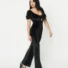 Blue Blush Sale Black Velvet Front Tie Jumpsuit