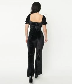 Blue Blush Sale Black Velvet Front Tie Jumpsuit