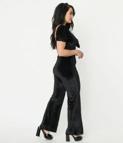 Blue Blush Sale Black Velvet Front Tie Jumpsuit