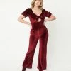Blue Blush Sale Burgundy Velvet Front Tie Jumpsuit