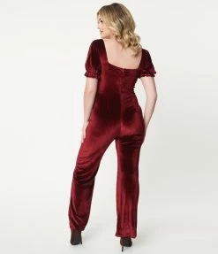 Blue Blush Sale Burgundy Velvet Front Tie Jumpsuit