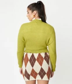 Blue Blush Apple Green Floral Cable Knit Cardigan Sale