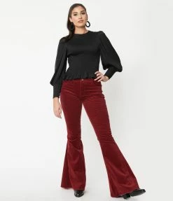 Saints & Hearts Wine Corduroy Flare Pants Sale
