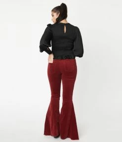 Saints & Hearts Wine Corduroy Flare Pants Sale
