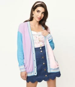 Sale Unique Vintage Pastel Colorblock Drop Shoulder Cardigan