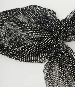 Western Fashion Black Mesh & Silver Rhinestone Headscarf