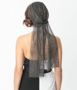 Western Fashion Black Mesh & Silver Rhinestone Headscarf
