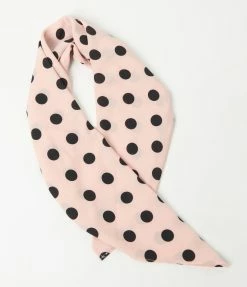 Unique Vintage Light Pink & Black Polka Dots Hair Scarf Hair Accessories