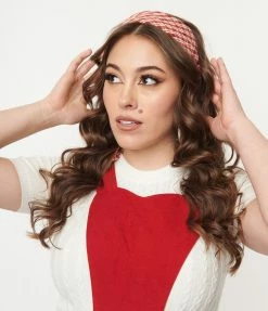 Hair Accessories Unique Vintage Red Plaid & Hearts Hair Scarf