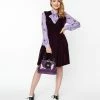 Smak Parlour Purple Velvet & Scaredy Cat Print She.E.O. Flare Dress
