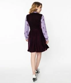 Smak Parlour Purple Velvet & Scaredy Cat Print She.E.O. Flare Dress