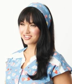 Unique Vintage Light Blue Cat Print Hair Scarf Hair Accessories