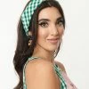 Unique Vintage Green & White Gingham Print Hair Scarf