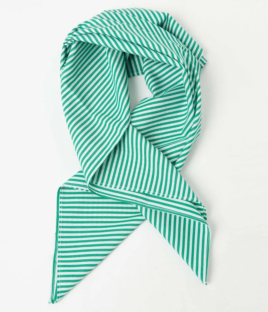 Hair Accessories Unique Vintage Green & White Stripe Hair Scarf