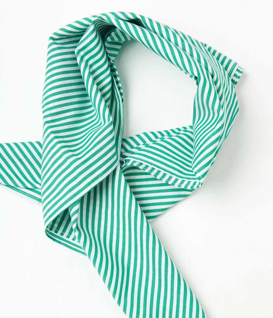 Hair Accessories Unique Vintage Green & White Stripe Hair Scarf