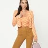 Blue Blush Orange Check Crop Top & Cardigan Sweater Set Sale