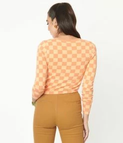 Blue Blush Orange Check Crop Top & Cardigan Sweater Set Sale