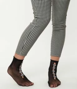 Ana Accessories Black Fishnet & Gingham Heart Ankle Socks