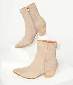 Shoe Addict Taupe Suede Pointed Toe Bootie Boots