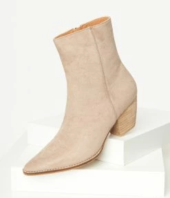 Shoe Addict Taupe Suede Pointed Toe Bootie Boots