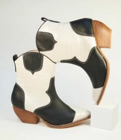 Shoe Addict Shoes Black & White Leatherette Cowboy Boots